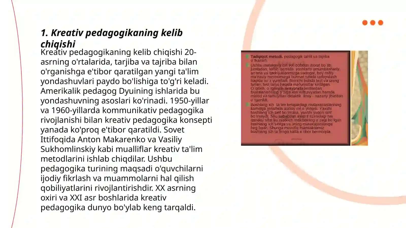 Kreativ pedagogika fan sifatida. Kreativ pedagogikani tarixiy rivojlanishi 3