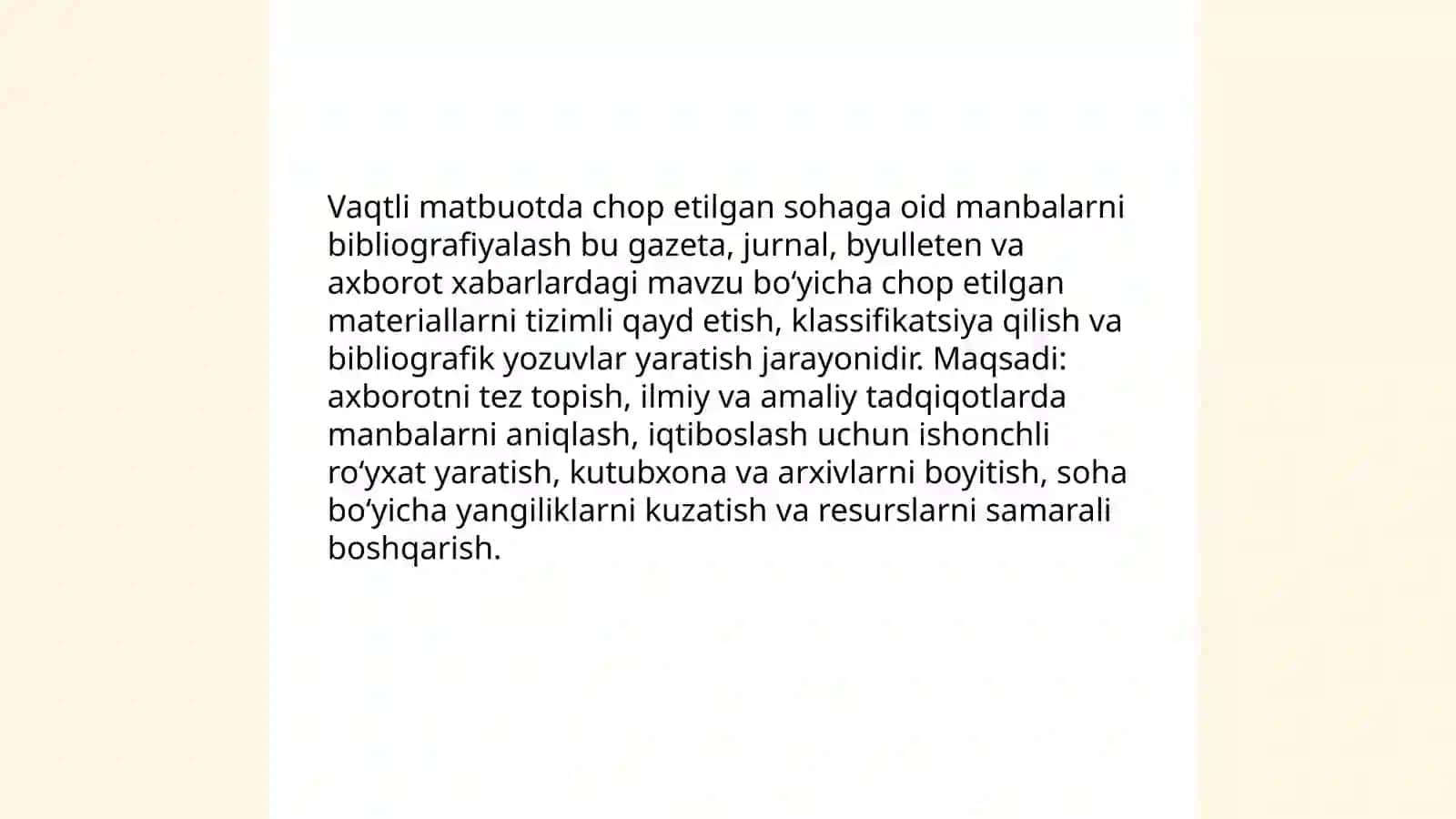 Vaqtli matbuotda chop etilgan sohaga oid manbalarni bibliografiyalash 3
