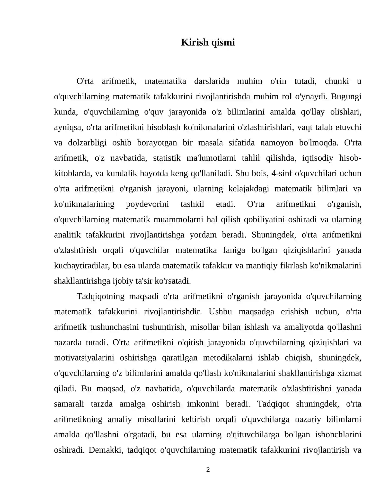 4-sinf matematika darslarida oʻrta arifmetikni hisoblashga doir misollar bilan ishlash 3