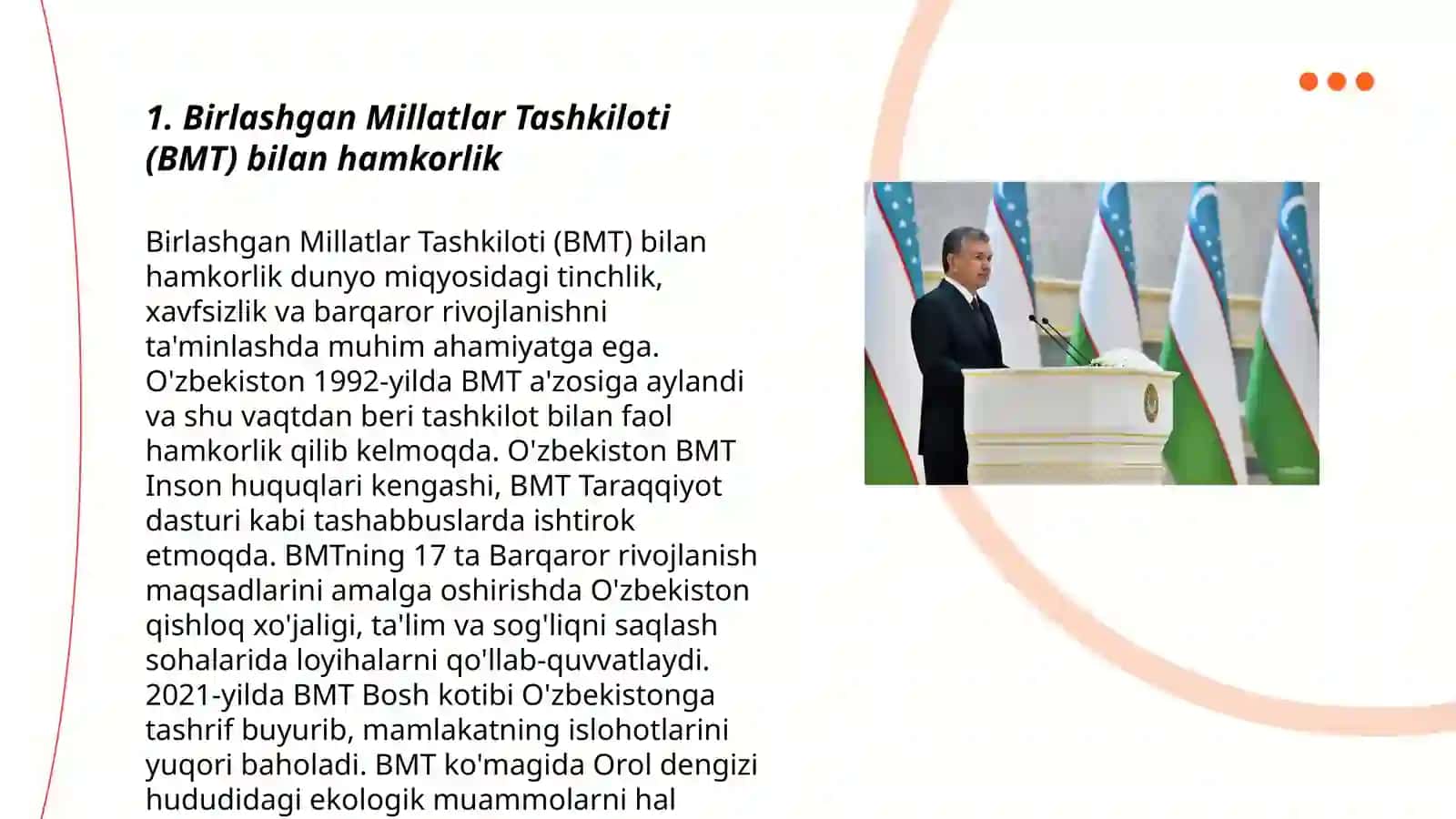 Birlashgan Millatlar Tashkiloti (BMT) bilan hamkorlik 3