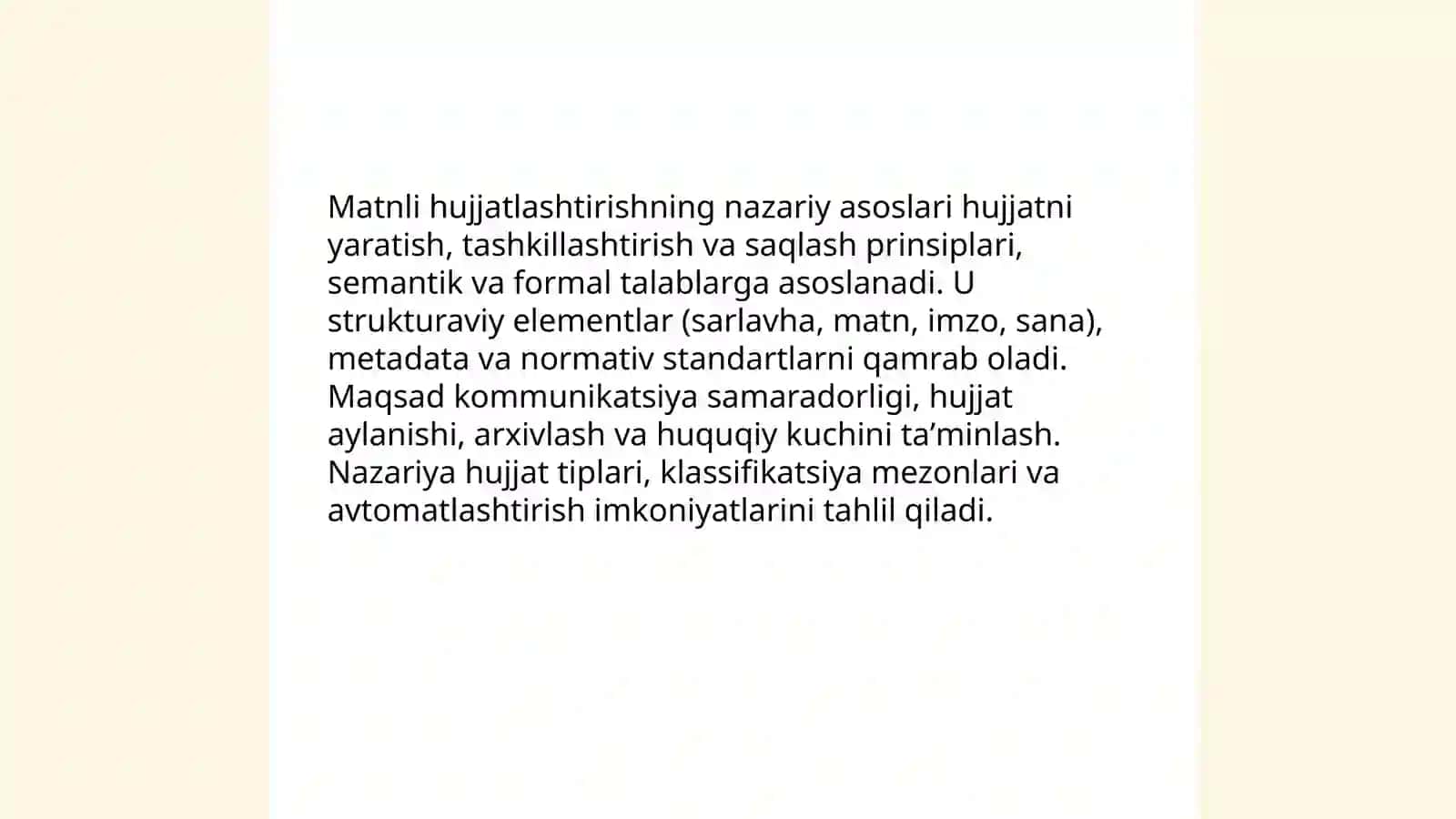 Matinli hujjatlashtirish.  Hujjatlarni klassifikatsiyalash masalalari 3