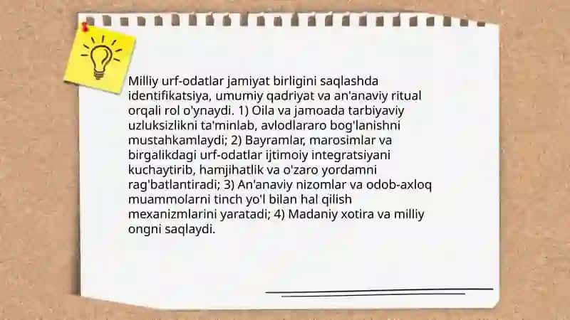 Milliy urf-odatlar, an'analari va udumlarning ahamiyati va tarbiyaviy kuchi 3