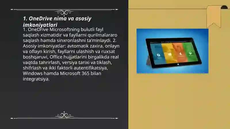 Microsoft one drive bulutli xizmat imkoniyatlaridan foydalanish 3