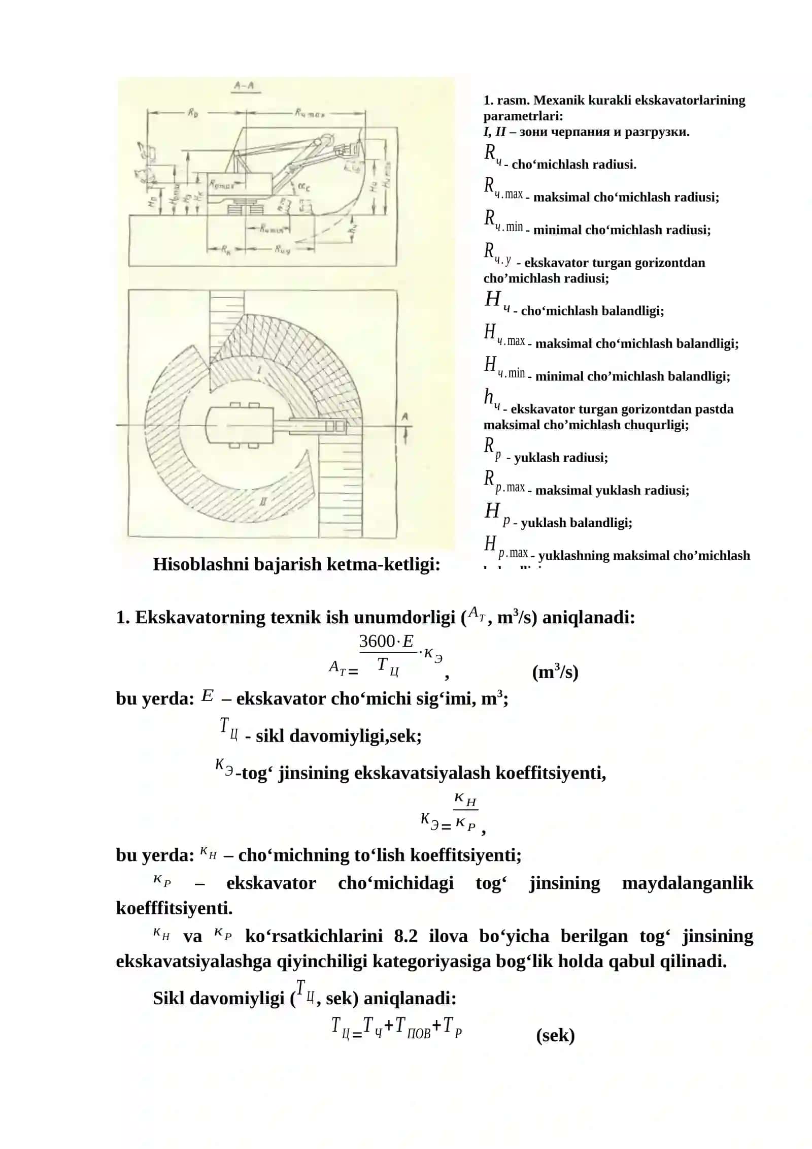Karyer ekskavatorlarining ish unumdorligini hisoblash 3