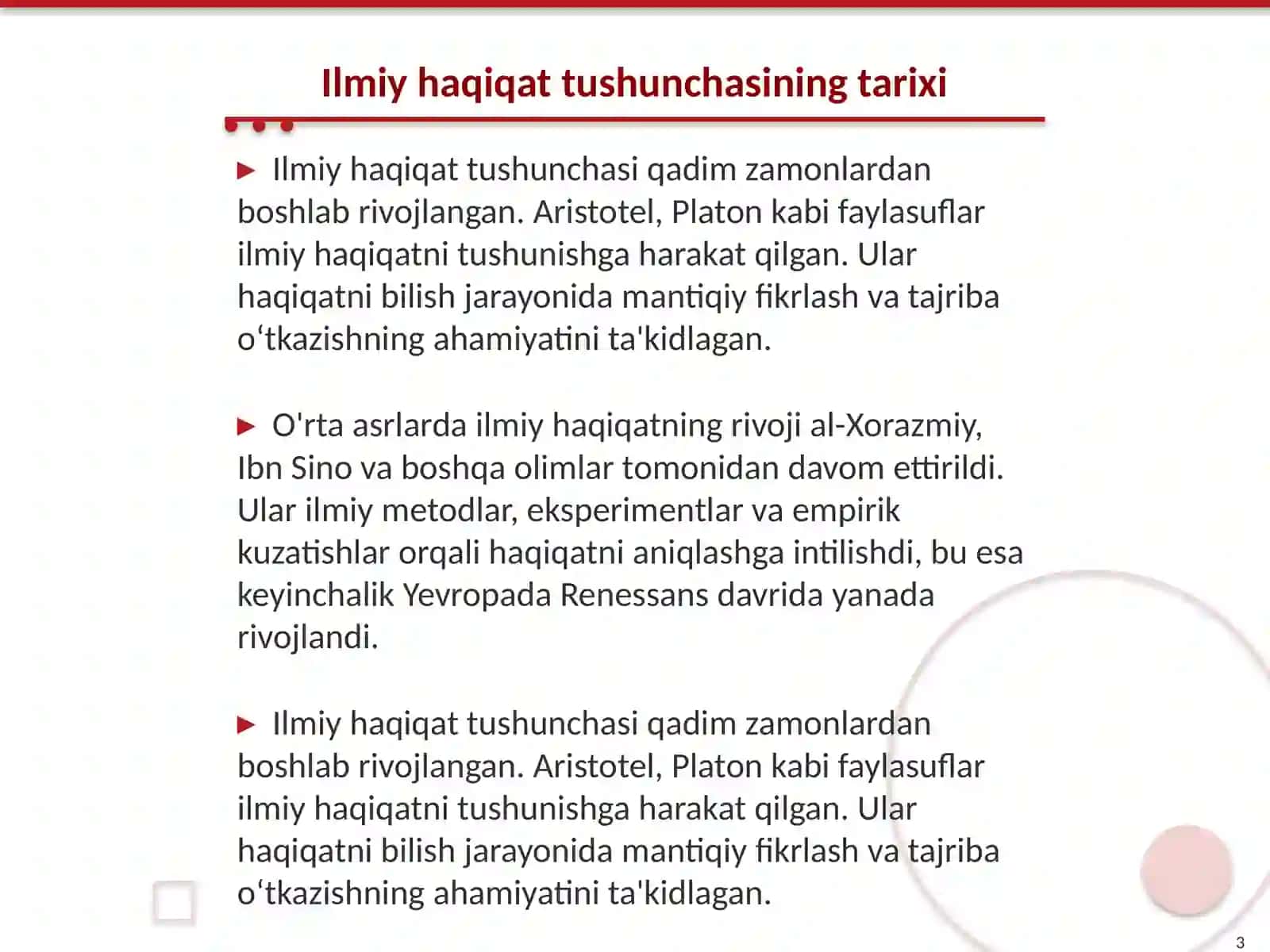 Ilmiy haqiqat tushunchasi uning tadqiqot tarkibidagi urni 3