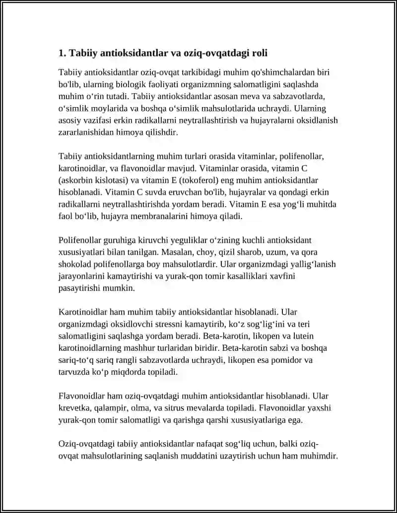 Tabiiy Antioksidantlar va Oziq-Ovqatdagi Roli 3