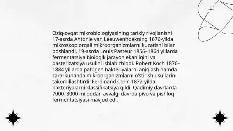 Oziq-ovqat mikrobiologiyasi oʻtmishda va hozir kelajakda 3