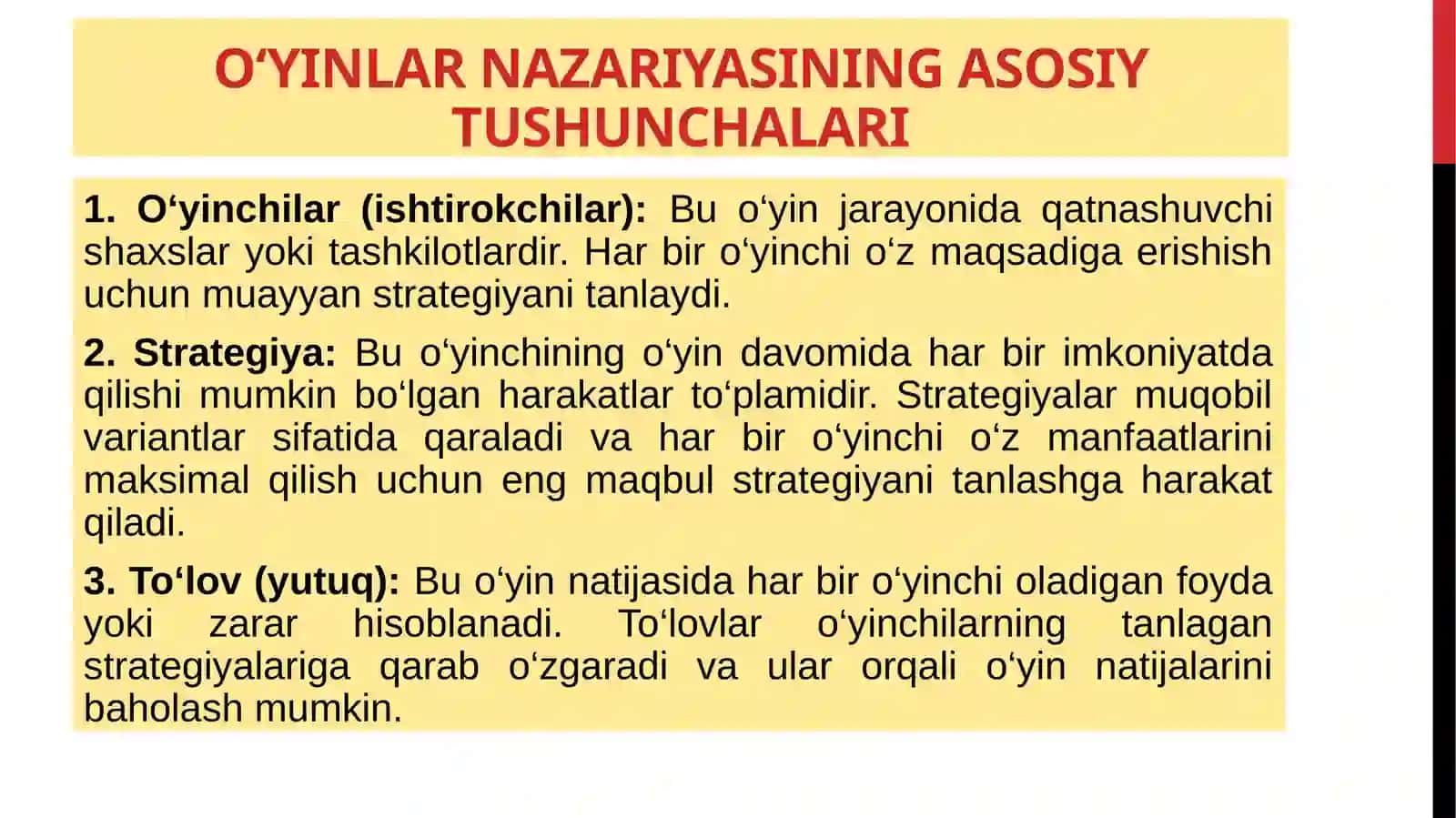 O'yinlar nazariyasi va o'zaro hamkorlikni modellashtirish 3