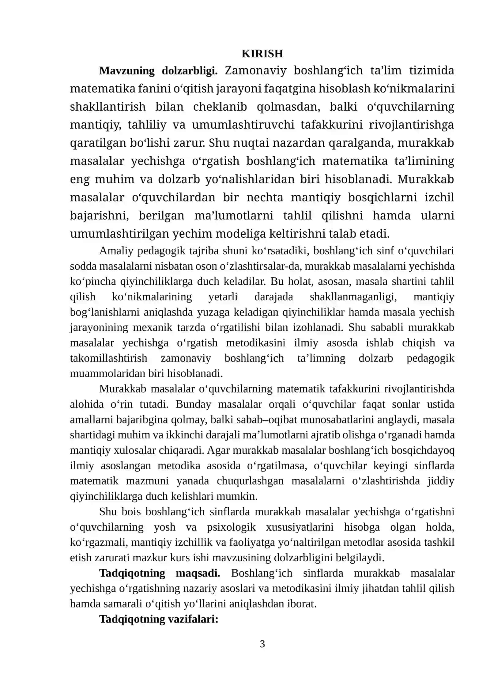 "BOSHLANG‘ICH SINFLARDA MURAKKAB MASALALAR YECHISHGA O‘RGATISH METODIKASI" 3