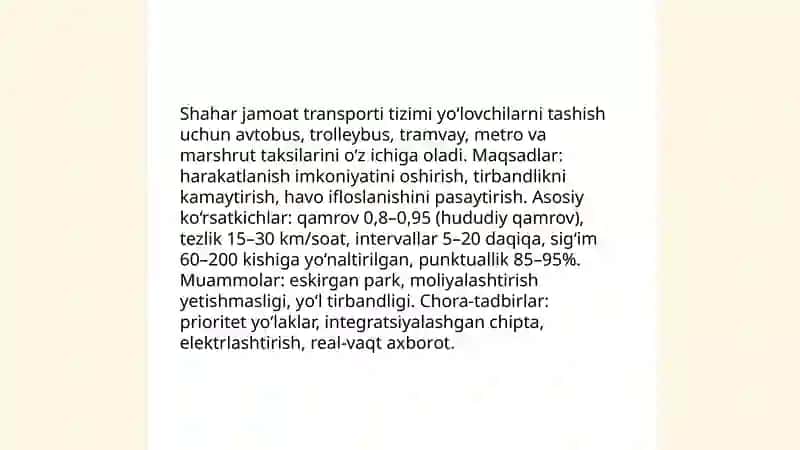 Shahar jamoat transporti tizimi 3
