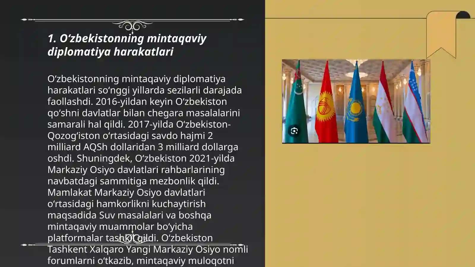 Oʻzbekistonning Markaziy Osiyoda tinchlik va barqarorlikni ta'minlashdagi oʻrni 3
