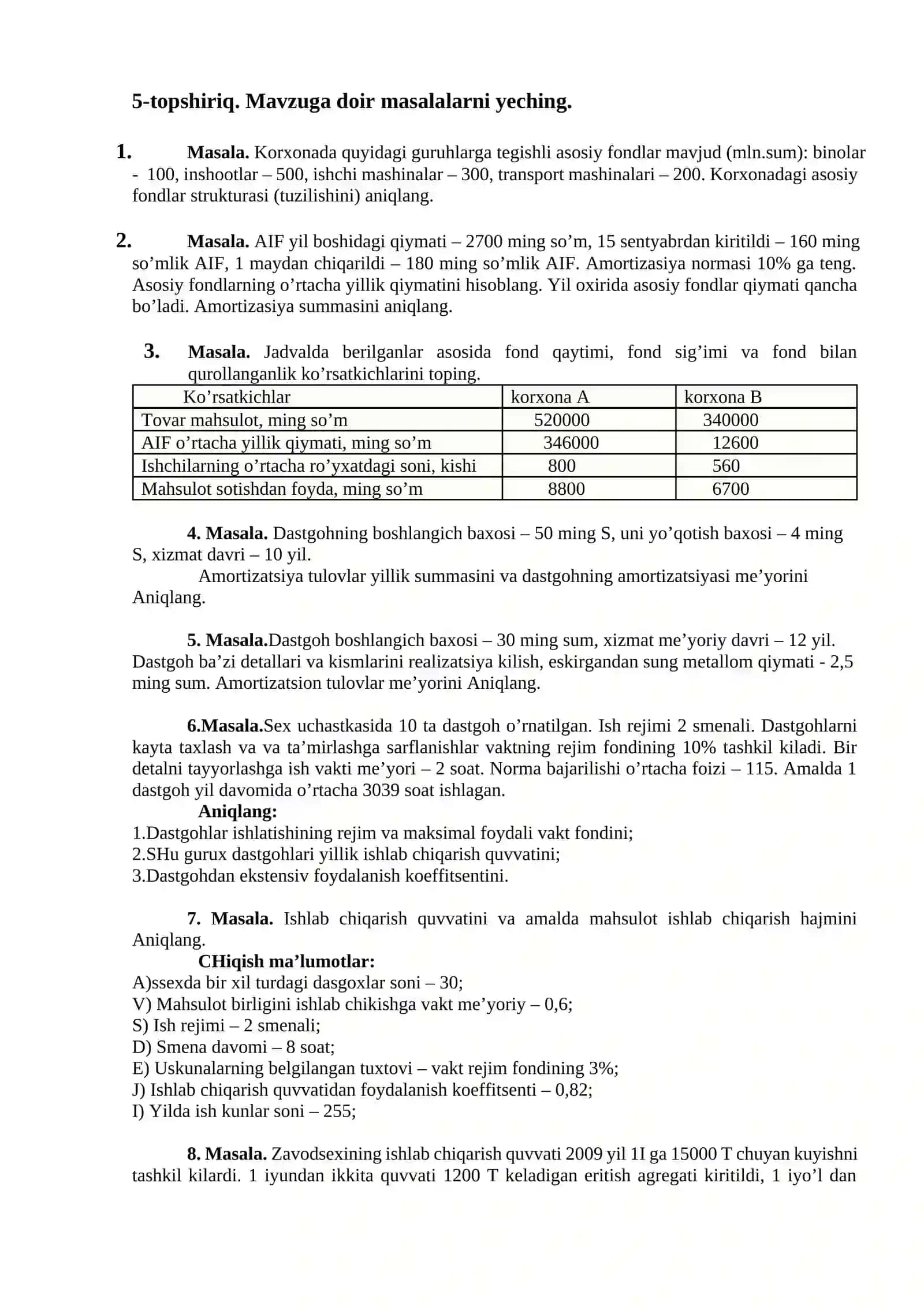 KORXONANING ASOSIY FONDLARI 3
