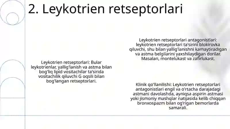 Leykotrien Retseptirlariga Ta‘Sir Etuvchi Dori Vositalari 3