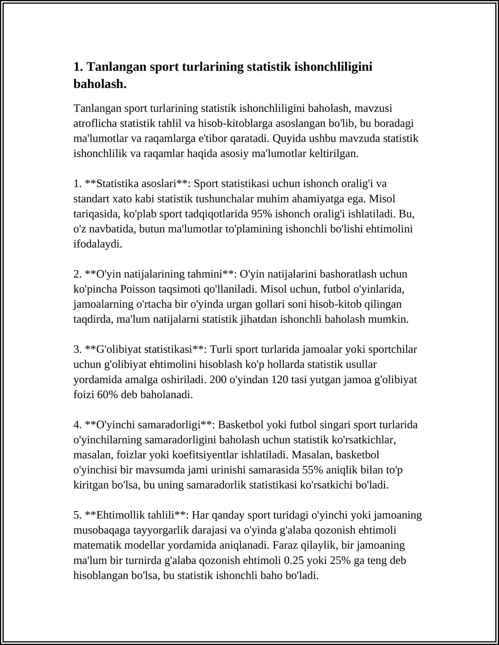 TANLANGAN SPORT TURIDA OLINGAN PEDAGOGIK TAJRIBA MAʼLUMOTLARINING STATISTIK ISHONCHLILIGINI TEKSHIRISH 3