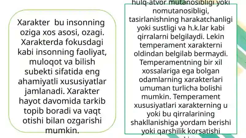 Xarakter, qobiliyat va harakat inson faoliyatning birligi sifatida 3