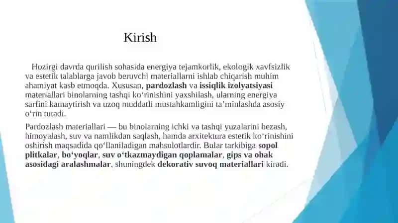 Pardozlash va issiqlik izolyatsiya materiallari 3