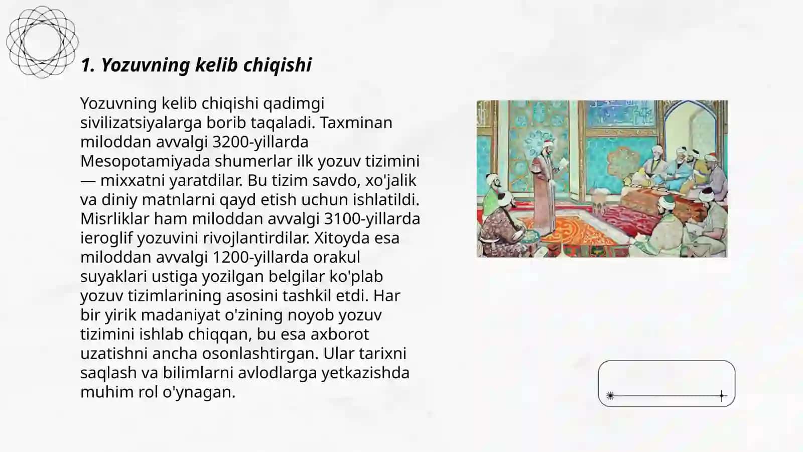 Yozuv tarixi boʻyicha taqdimot tayyorlash 3
