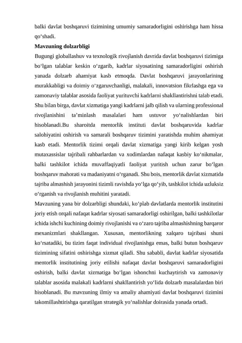 DAVLAT KADRLAR SIYOSATI SAMARADORLIGINI OSHIRISHDA MENTORLIK INSTITUTINI JORIY QILISH MEXANIZMLARI 3