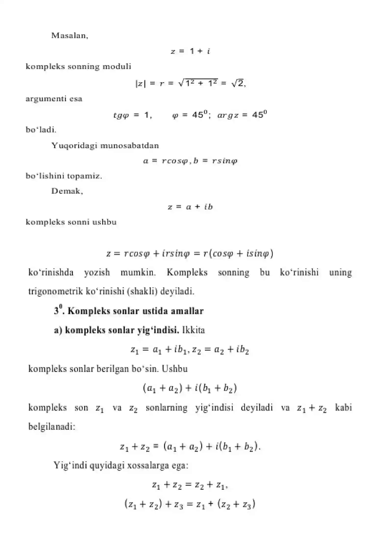 12-ma'ruza. Kompleks sonlarni tasvirlash. Kompleks sonlarning moduli va argumenti. Kompleks sonning shakllari. Eyler va Muavr formulalari 3