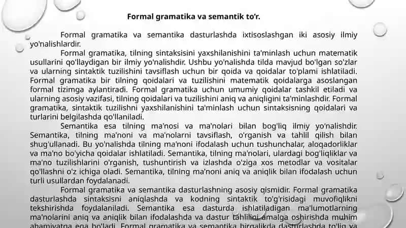 Formal grammatika. Lingvistnk oʻzgaruvchilar. 3