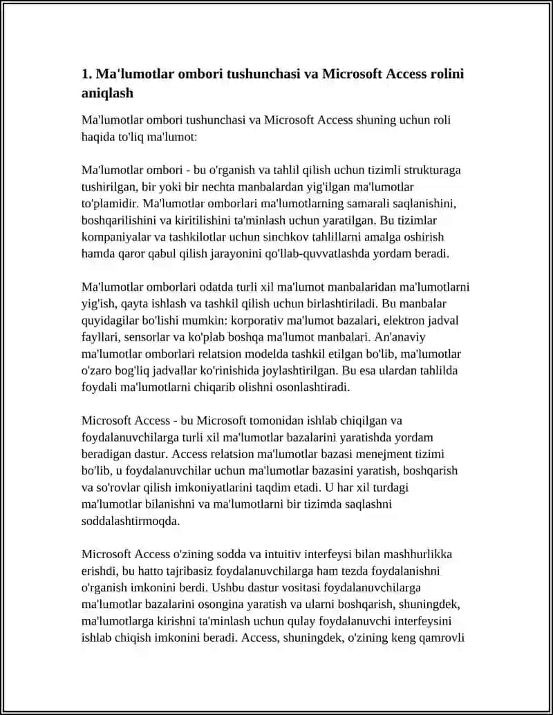 MA'LUMOTLAR OMBORINI BOSHQARISH TIZIMLARI. MICROSOFT ACCESNING DASTURIY TA'MINOTI VA UNING IMKONIYATLARI 3
