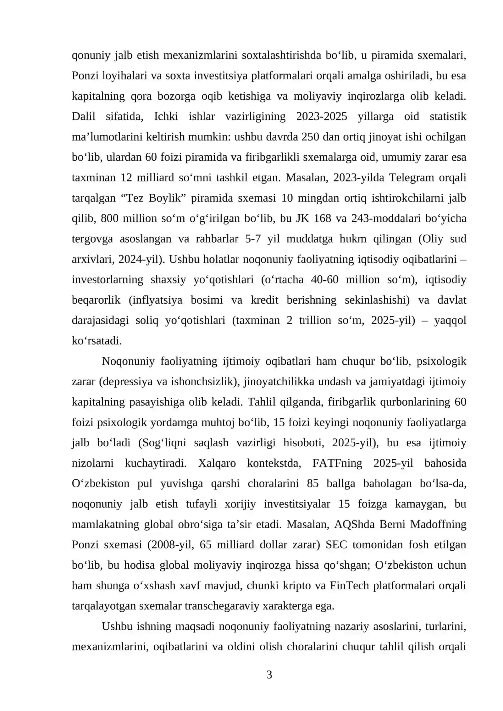 PUL MABLAGʻLARINI VA (YOKI) BOSHQA MOL-MULKNI JALB ETISHGA DOIR NOQONUNIY FAOLIYAT 3
