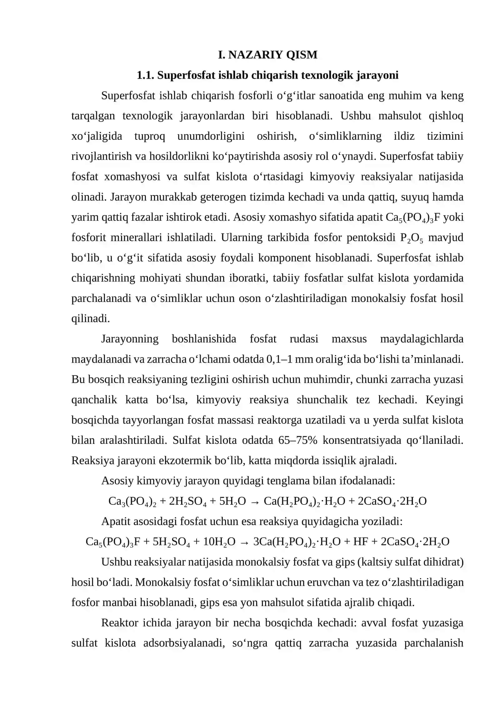 Superfosfat ishlab chiqarishda pech (reaktor-pech) hisoblash. G = 14 t/soat 3