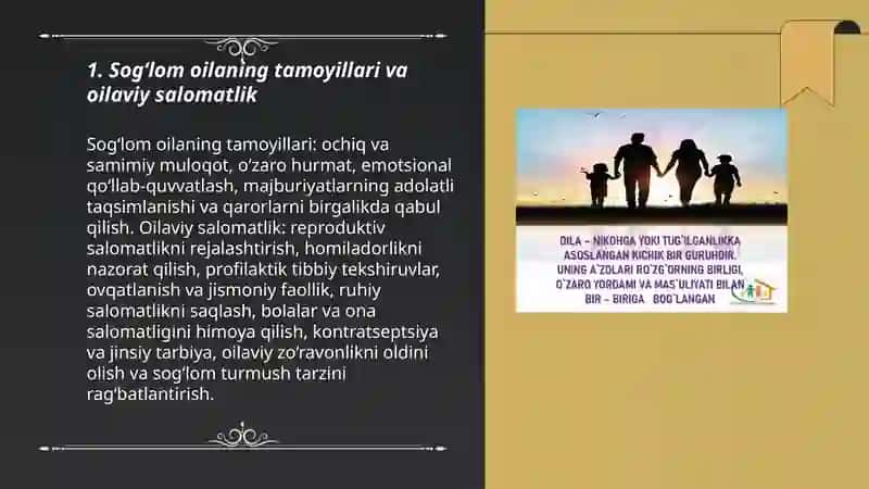Sogʻlom oila. Oilani rejalashtirish usullari. Reproduktiv salomatlik 3