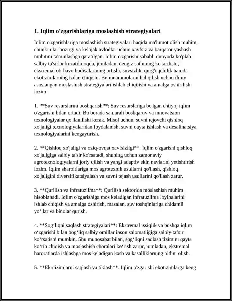 IQLIM UZGARISHLARI OQIBATLARIGA MOSTLASHISH VA TABIY RESURSLARDAN OQILONA FOYDALANISH YULARI 3