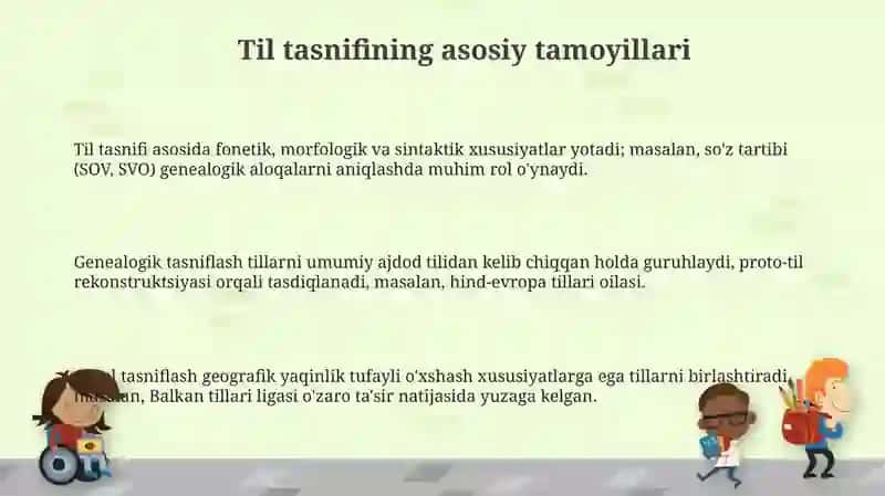 Tillarni tasniflash; funksional areal tipologik va genealogik tasniflash 3