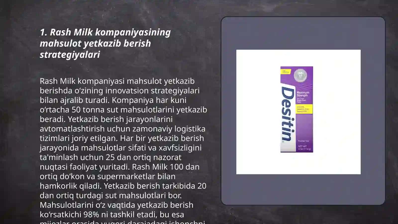 Rash Milk kompaniyasining mahsulot yetkazib berish strategiyalari 3