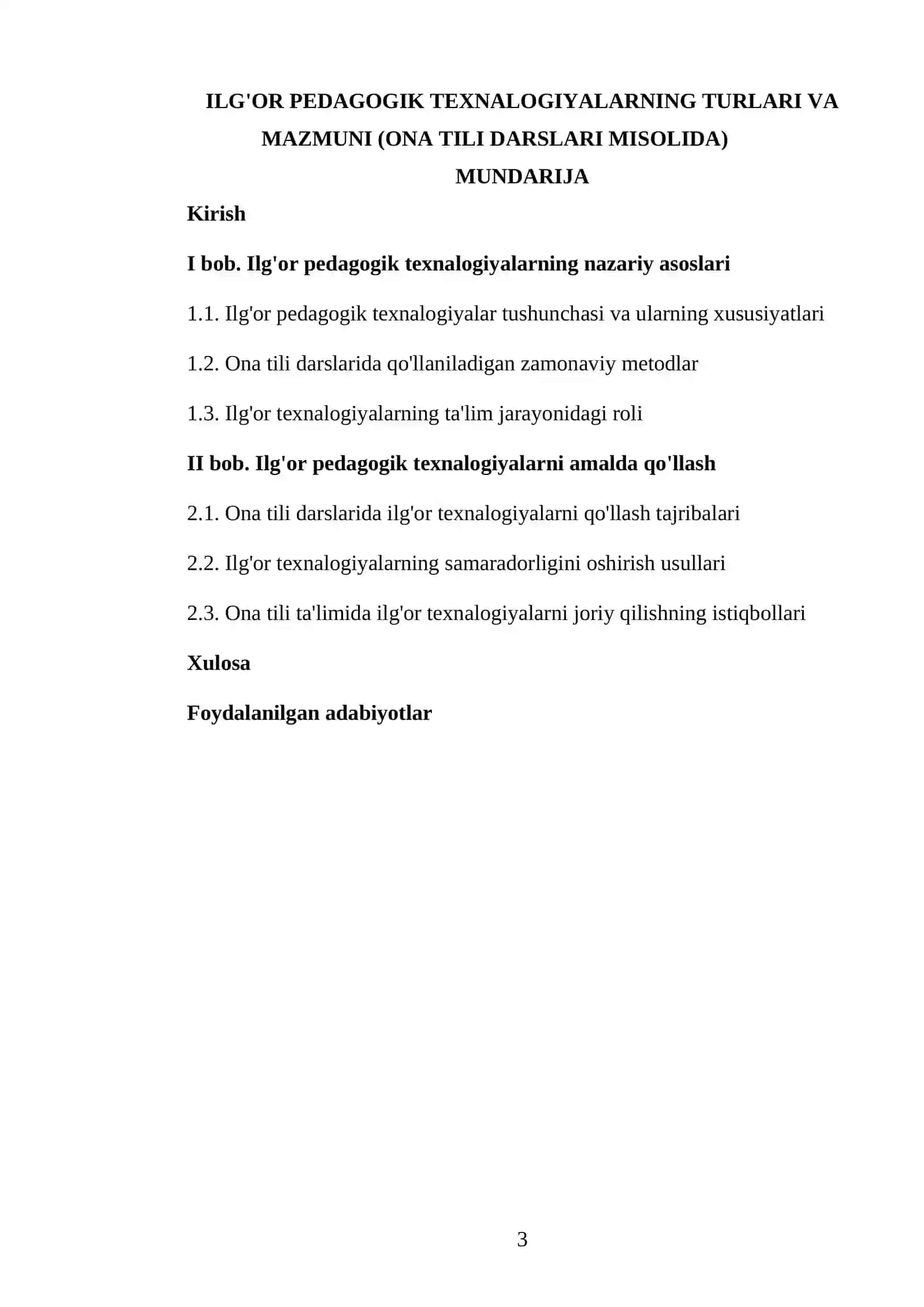 ILG'OR PEDAGOGIK TEXNALOGIYALARNING TURLARI VA MAZMUNI (ONA TILI DARSLARI MISOLIDA) 3