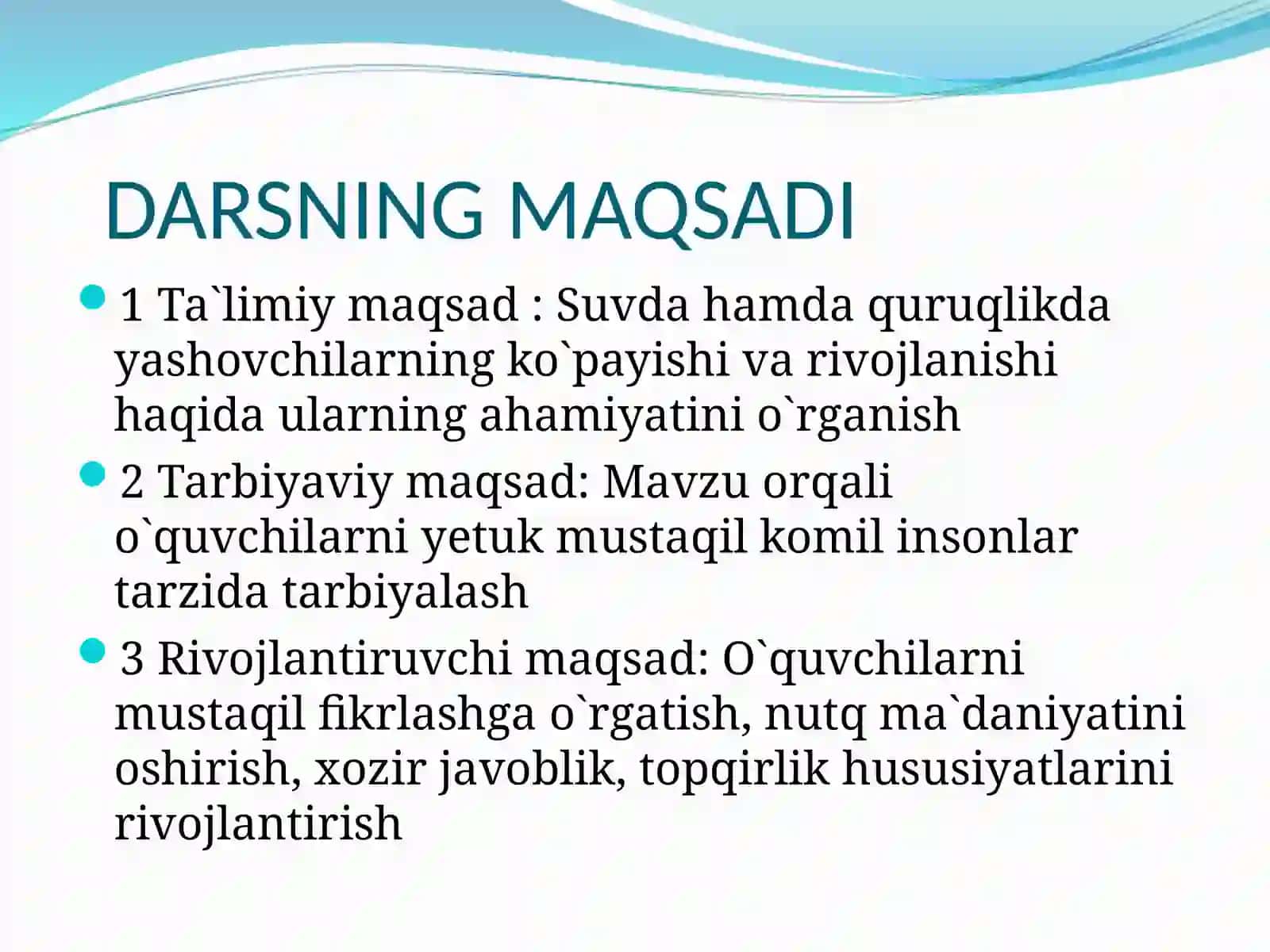 Suvda hamda quruqlikda yashovchilarning quruqlikka chiqishi sabablari va moslanish xususiyatlari 3