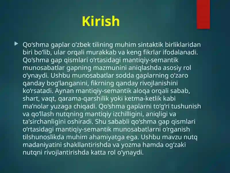 Qo'shma gap qismlari o'rtasidagi mantiqiy-semantik munosabatlar 3
