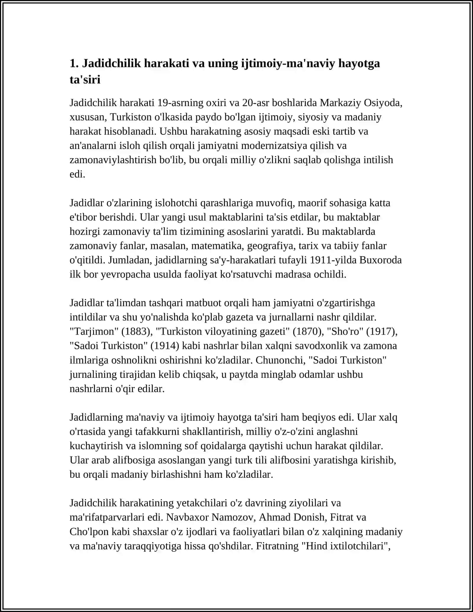 JADID MA'RIFATPARVARLARNING OʻLKA IJTIMOIY-MA'NAVIY HAYOTIDA TUTGAN O'RNI MUNAVVAR QORI BEHBUDIY VA AVLONIY 3