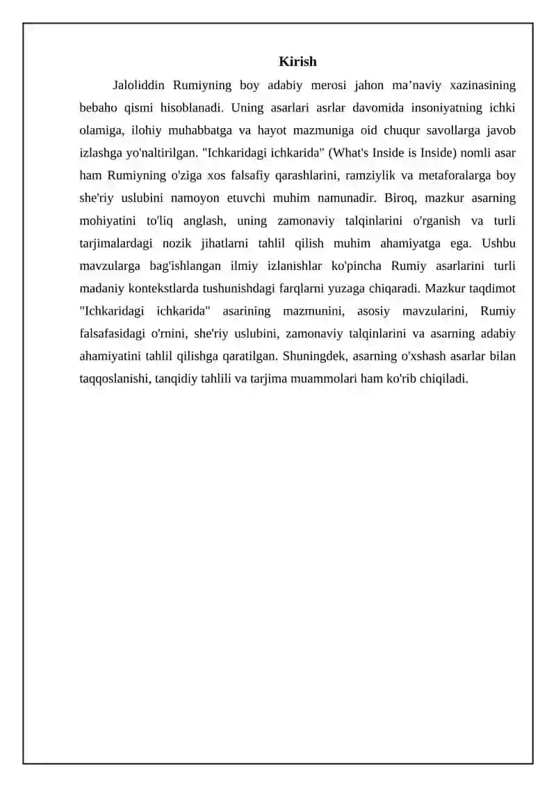 J.Rumiyning "ichingdagi ichindadir" asari bo'yicha esse taqdimoti 3