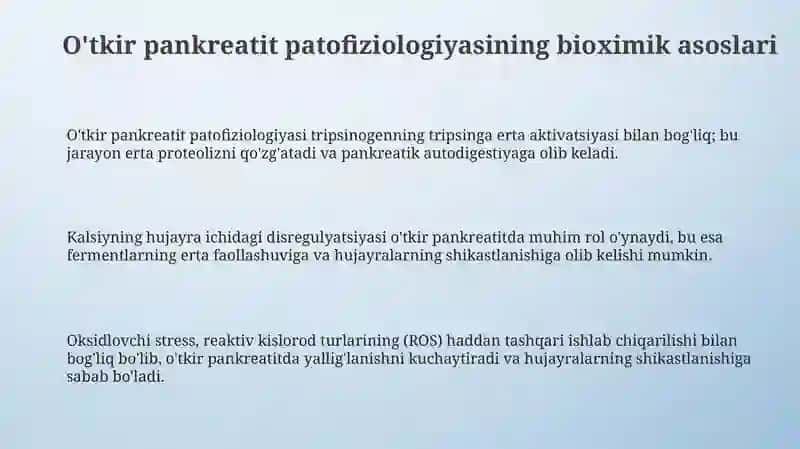 O'tkir pankreatit kelib chiqishi va davolashning biokimyoviy asoslari 3