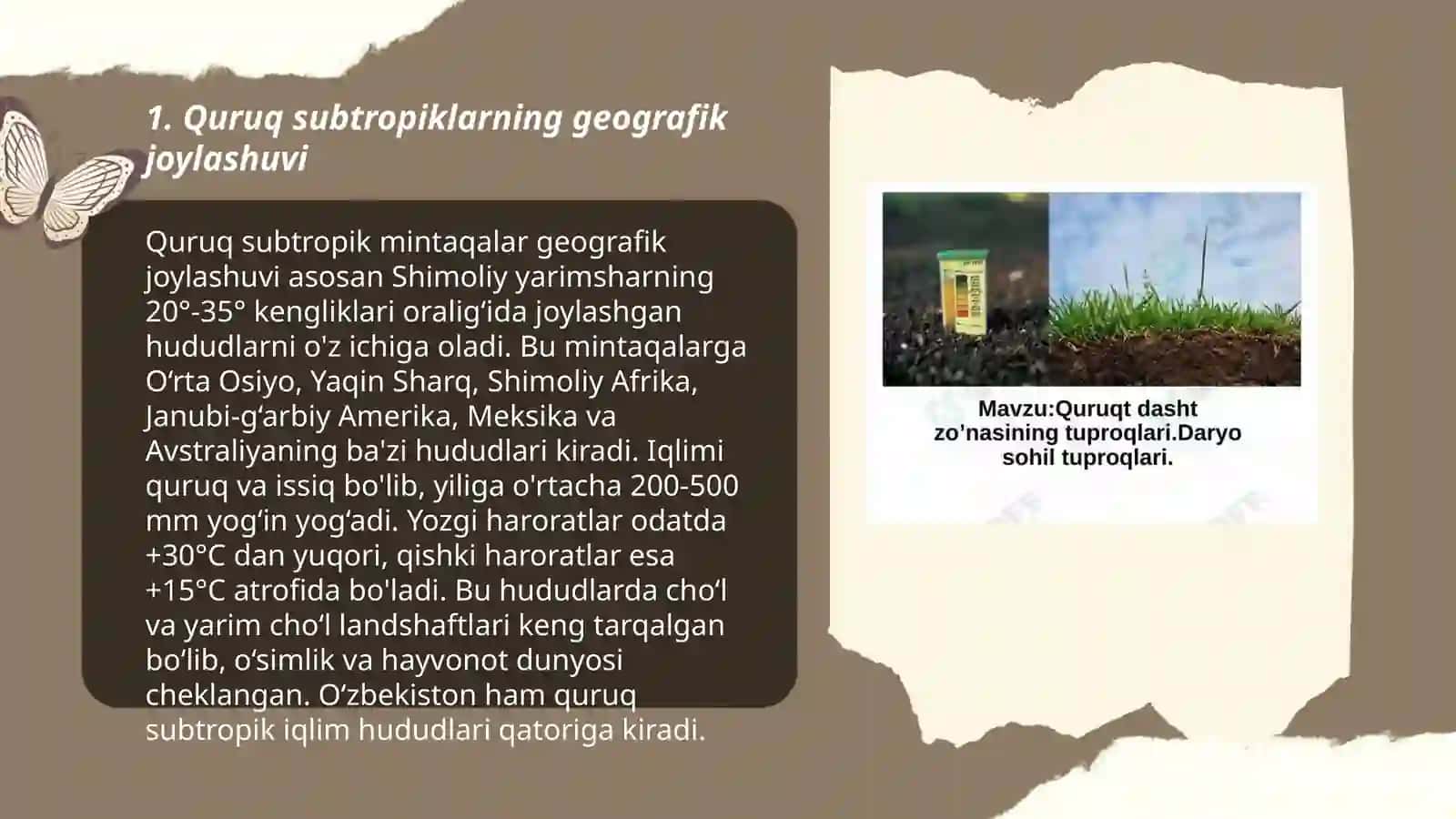 Quruq subtropiklarning togʻ oldi va boʻz tuproqlarini aniqlash va oʻrganish 3