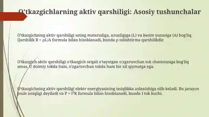 Elektr o'tkazgichlarning aktiv va induktiv qarshiliklari 3