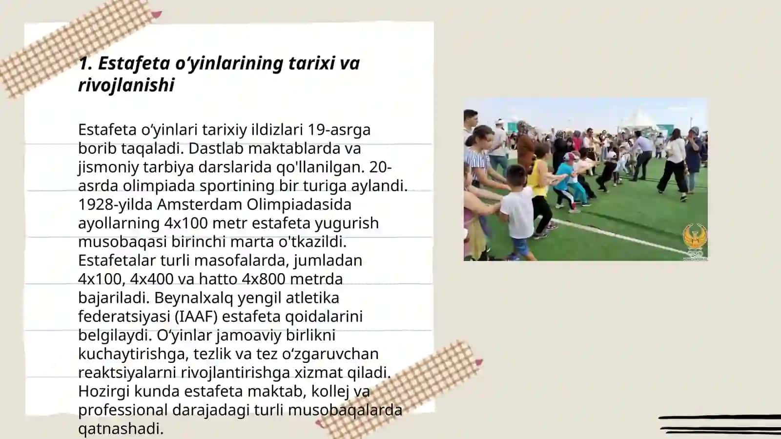 Estafetali harakatli oʻyinlarini oʻtkazish. Saidmuradova Umida 3