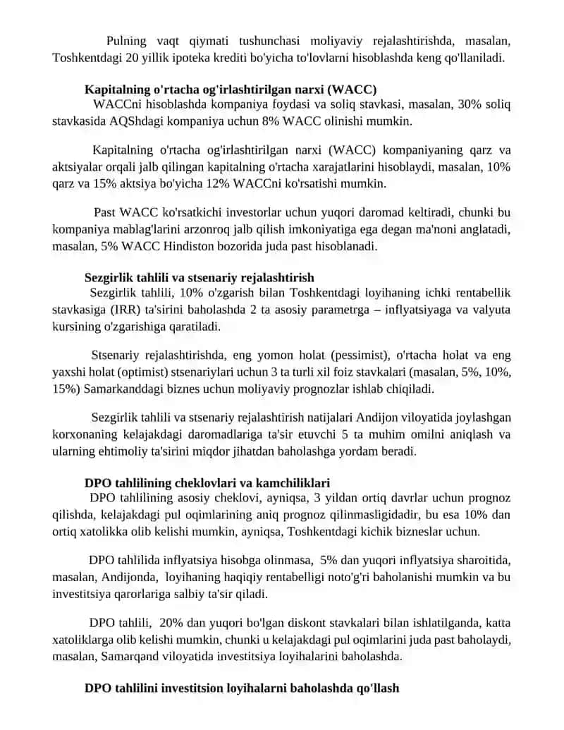 Diskontlangan pul oqimlari (DPO) metodi 3