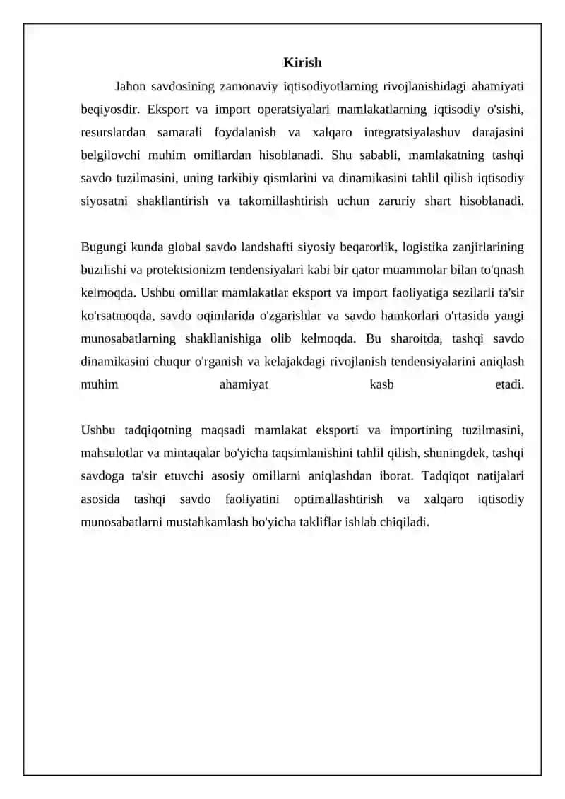 Eksport va importning tovarlar va hududlar bo’yicha tarkibi 3