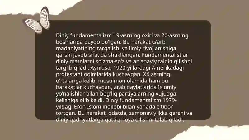 Diniy fundamentalizm, radikalizm va terrorizmning tarixi hamda yoʻnalishlari 3