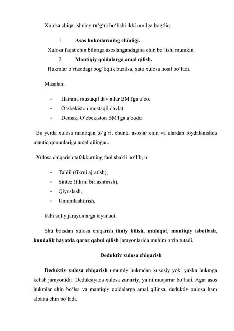 Xulosa chiqarishning umumiy mantiqiy tavsifi 3