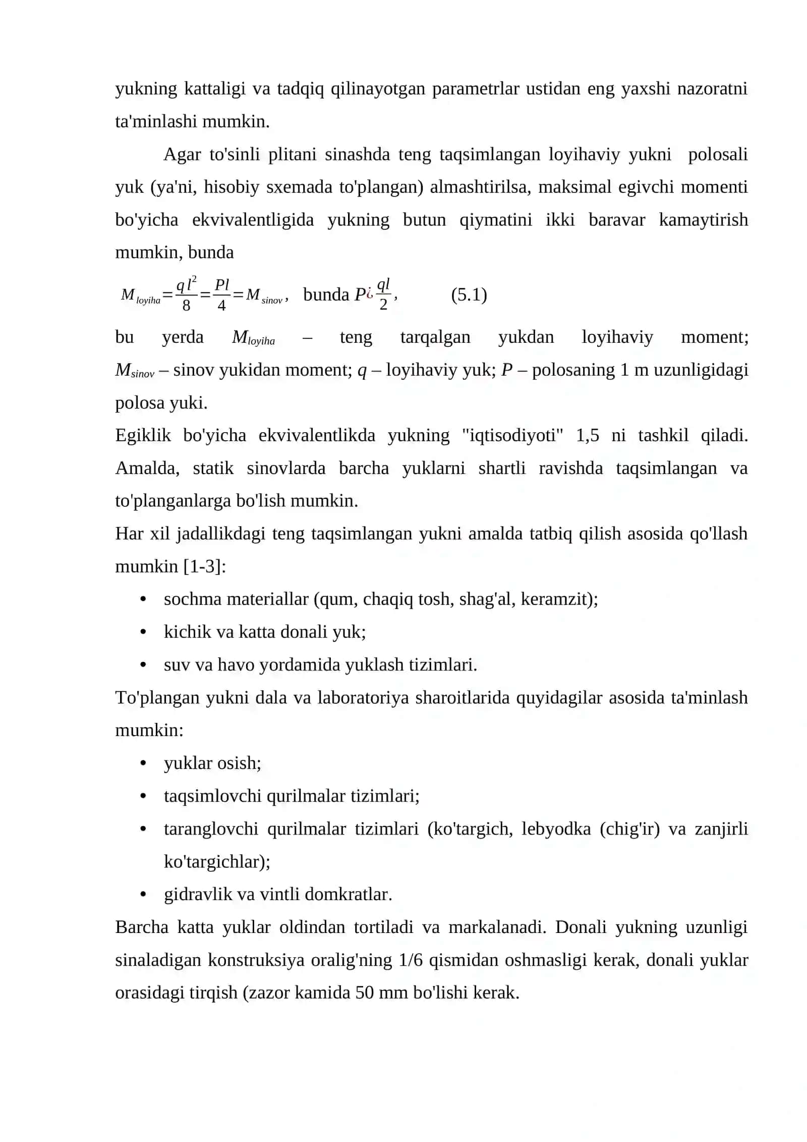 Qurilish konstruksiyalarining statik sinovlari jaroyonidagi sinov yuki va uning turlari 3
