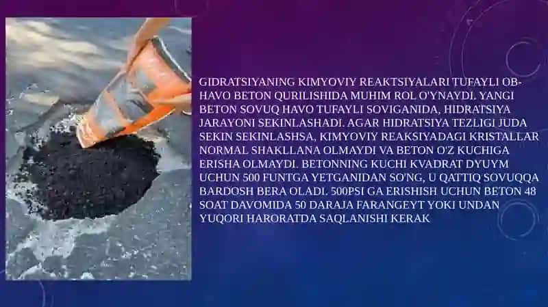 Qishda va issiq iqlimda sementbeton zavodini ishlarini o‘ziga xos tomonlari 3