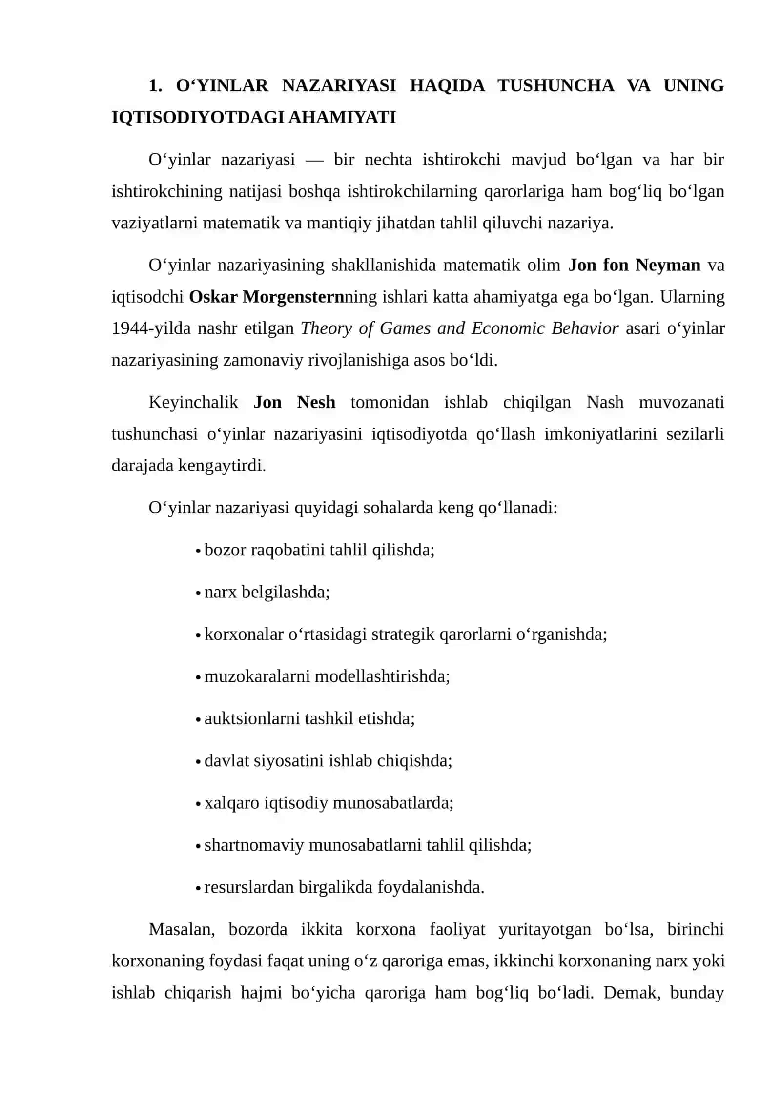 O‘YINLAR NAZARIYASI VA O‘ZARO HAMKORLIKNI OSHIRISH VA MODELLASHTIRISH 3