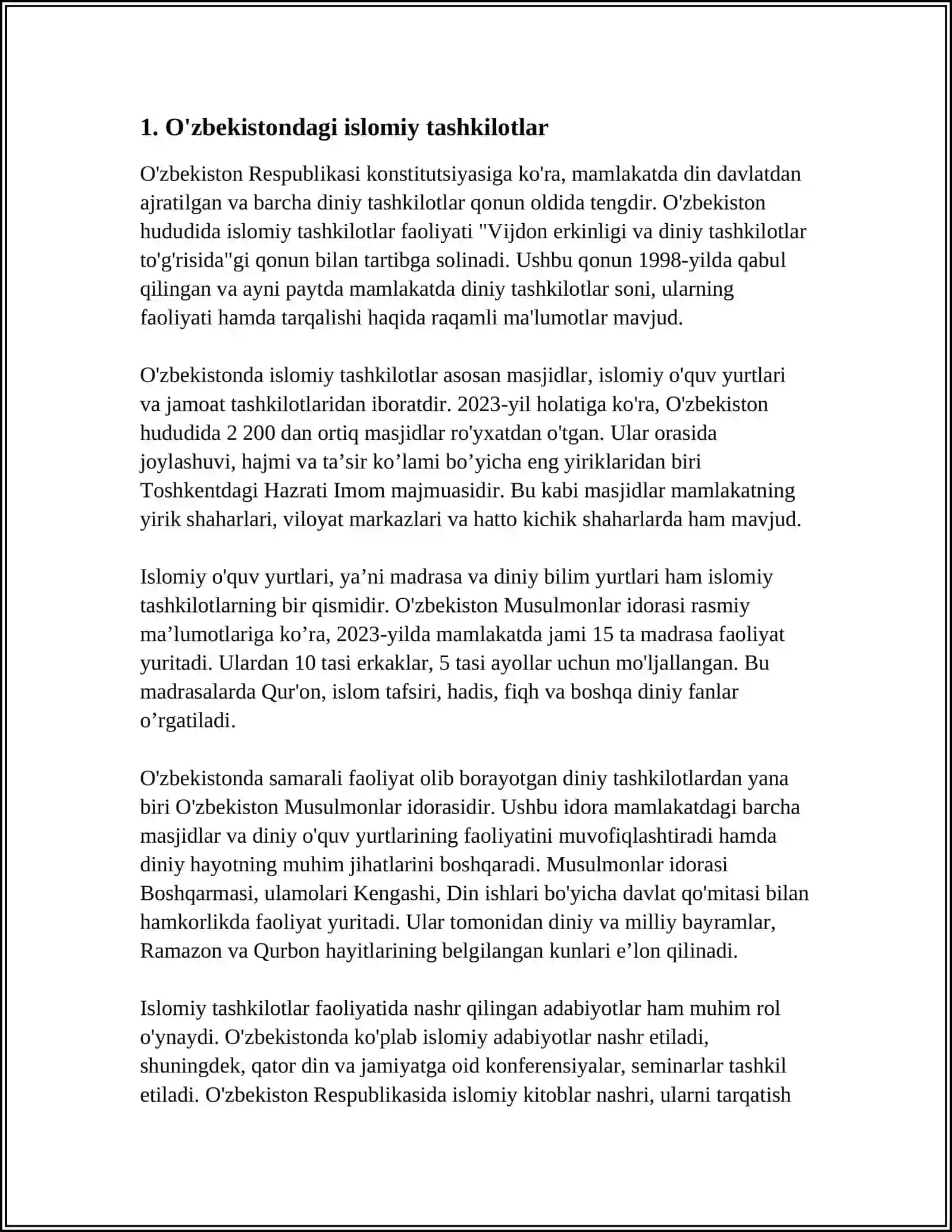 O'ZBEKISTONDA FAOLIYAT KO'RSATAYOTGAN DINIY TASHKILOTLAR 3