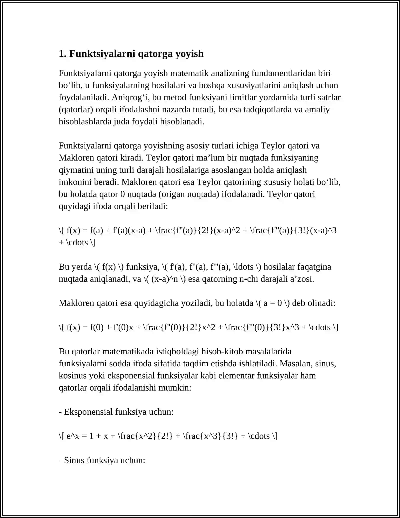NORMAL FORMALAR. FUNKSIYANI O'ZGARUVCHILAR BO'YICHA YOYISH 3