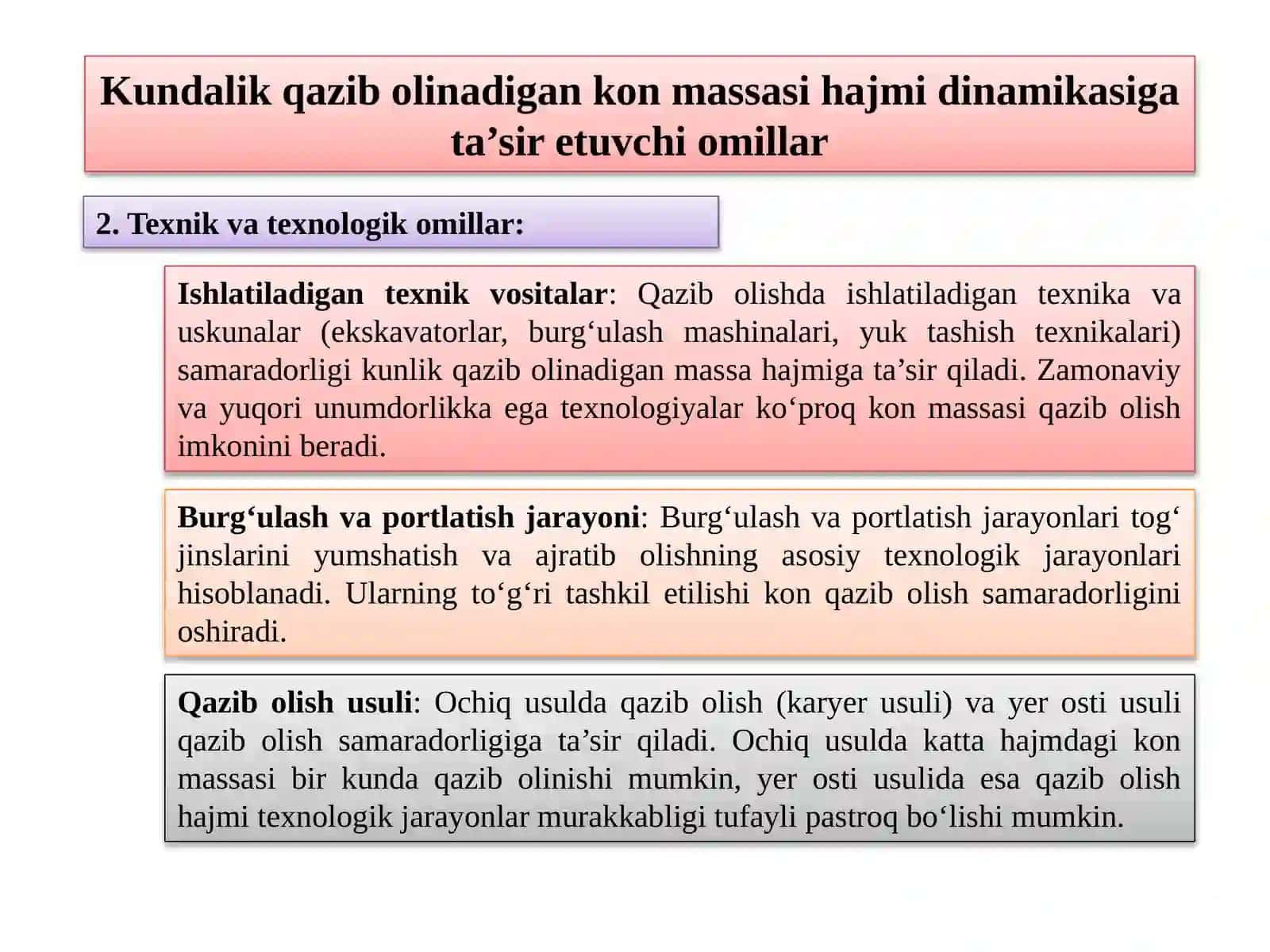 Kundalik qazib olinadigan kon massasi hajmi dinamikasiga ta’sir etuvchi omillar 3